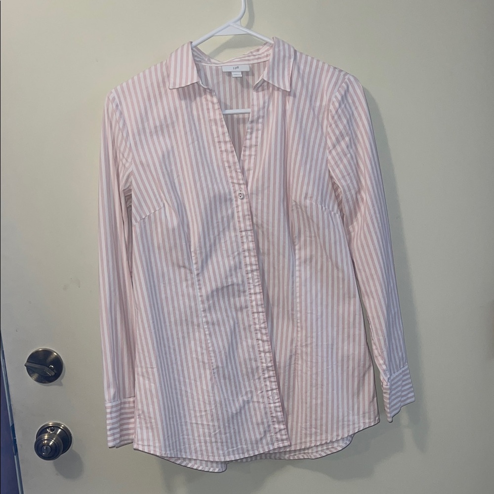 J. Jill Pink and White Striped Button-Down Shirt